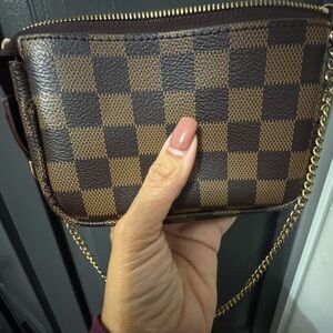 Checkered Mini Brown Purse/Wristlet